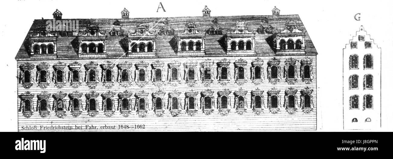 Cela fait probablement référence à la vue de face ou à la conception architecturale d'une structure nommée Friedrichstein. Il pourrait être lié à un bâtiment historique ou à un point de repère ayant une importance dans l'histoire architecturale. Banque D'Images Cela fait probablement référence à la vue de face ou à la conception architecturale d'une structure nommée Friedrichstein. Il pourrait être lié à un bâtiment historique ou à un point de repère ayant une importance dans l'histoire architecturale. Banque D'Images