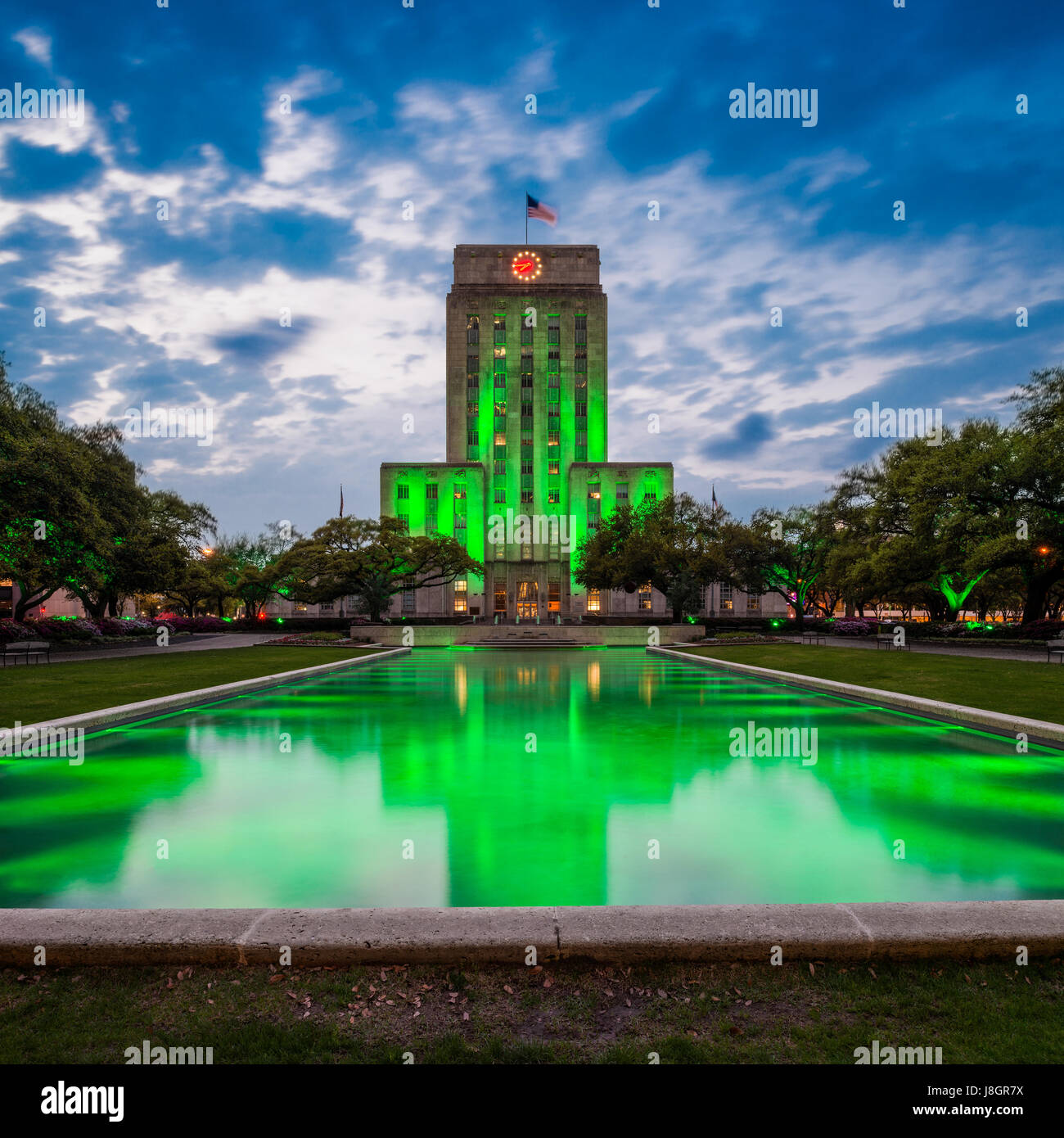 Hôtel de ville de Houston, Texas, USA au crépuscule Banque D'Images