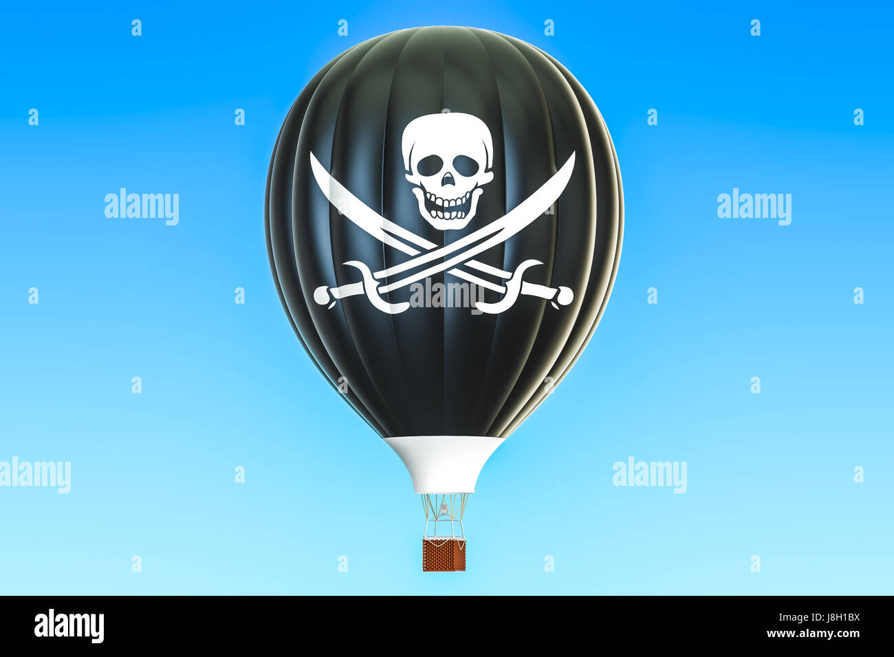 Hot Air Balloon avec drapeau pirates, 3D Rendering Banque D'Images