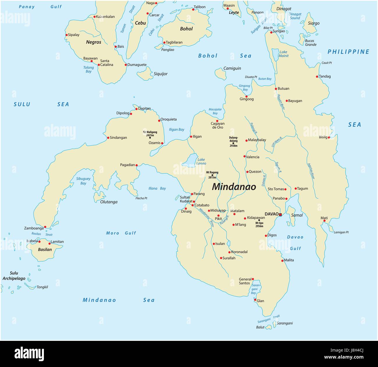 Carte de la deuxième plus grande îles Philippines Mindanao Illustration de Vecteur