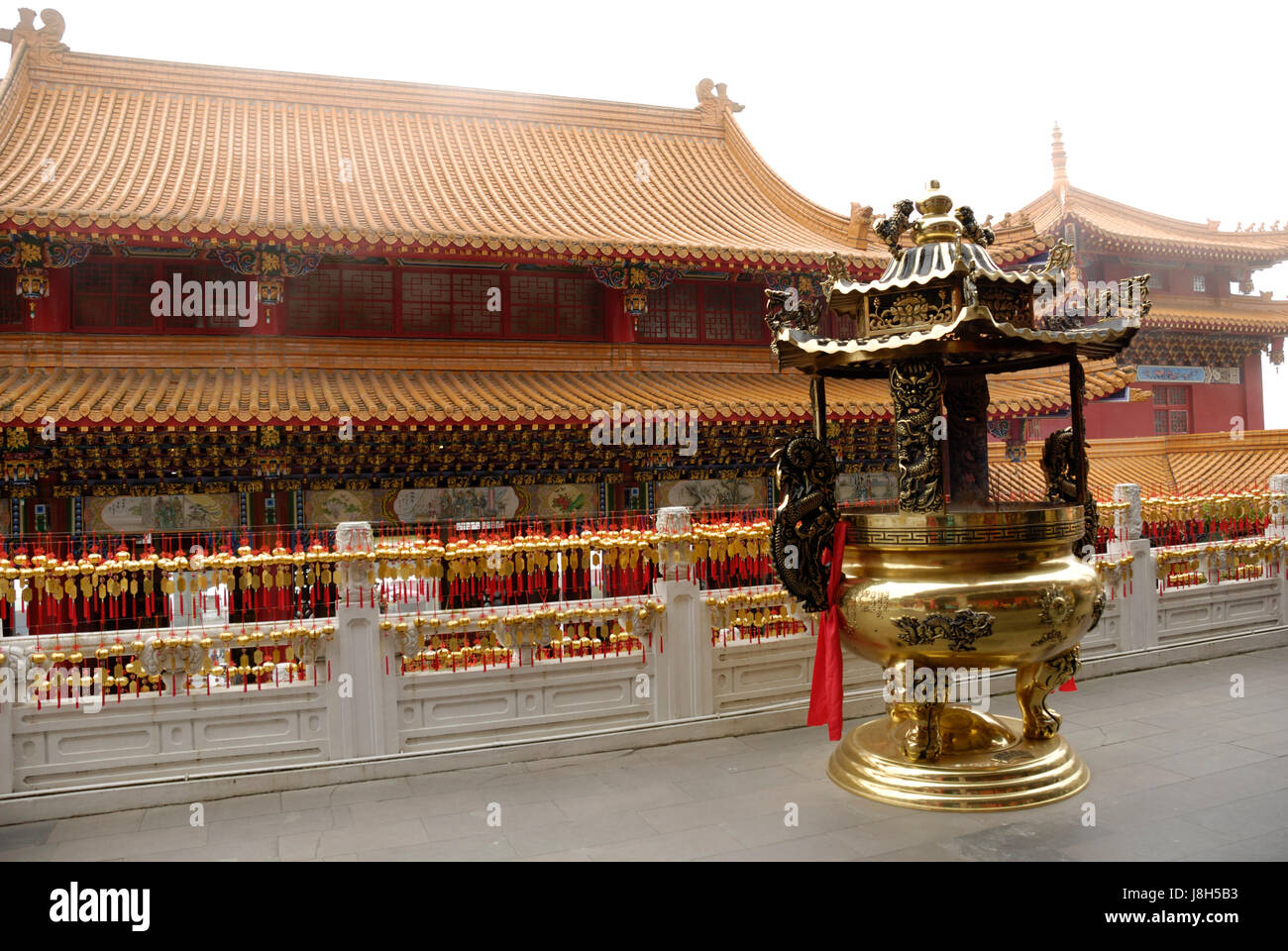 Temple, chinois, de Taïwan, de toits, de religion, de temple, de l'Asie, brouillard, Golden, Banque D'Images