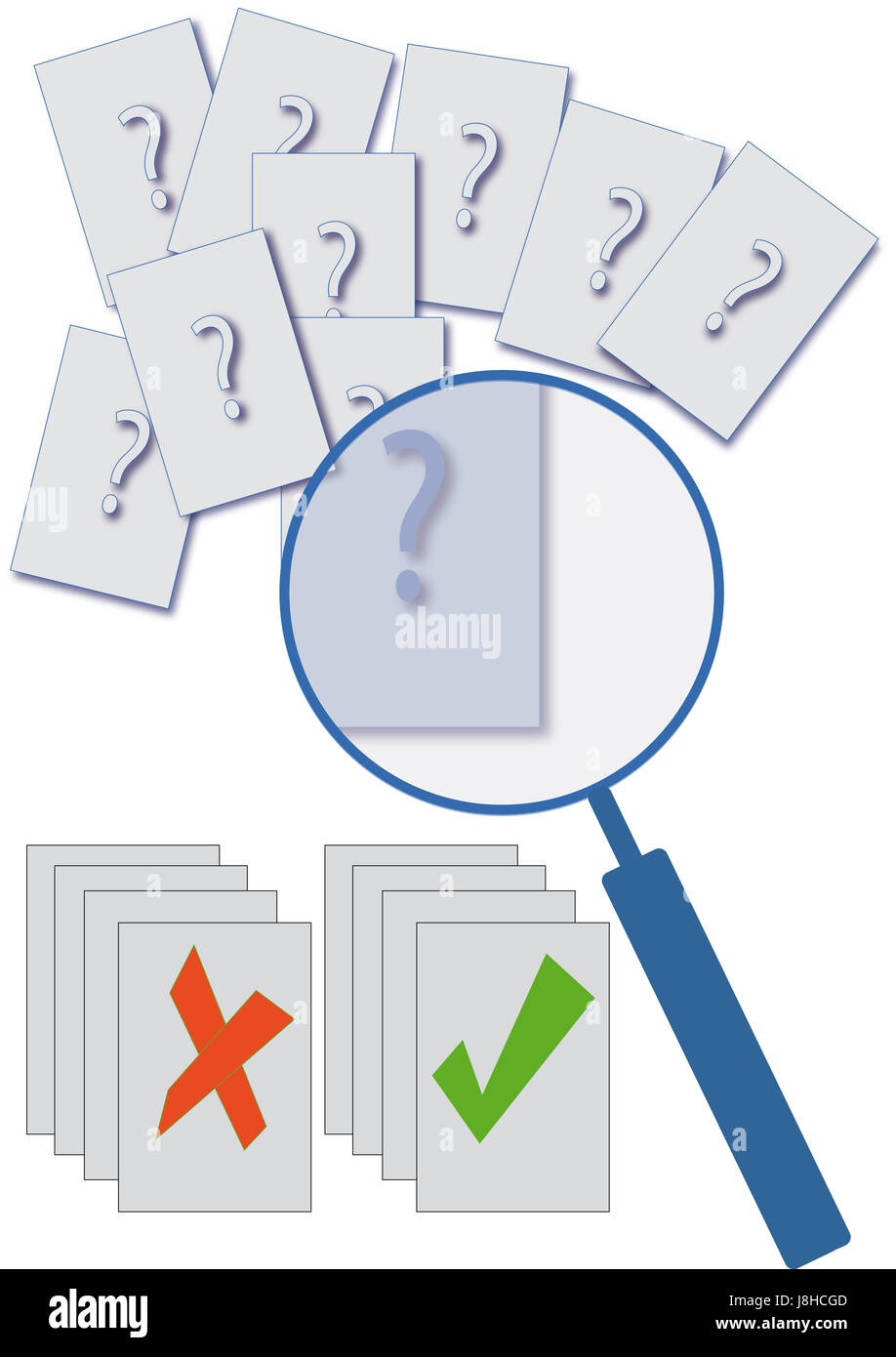 Contrat, illustration, loupe, trier, trier, classer, test, contrôle, Banque D'Images