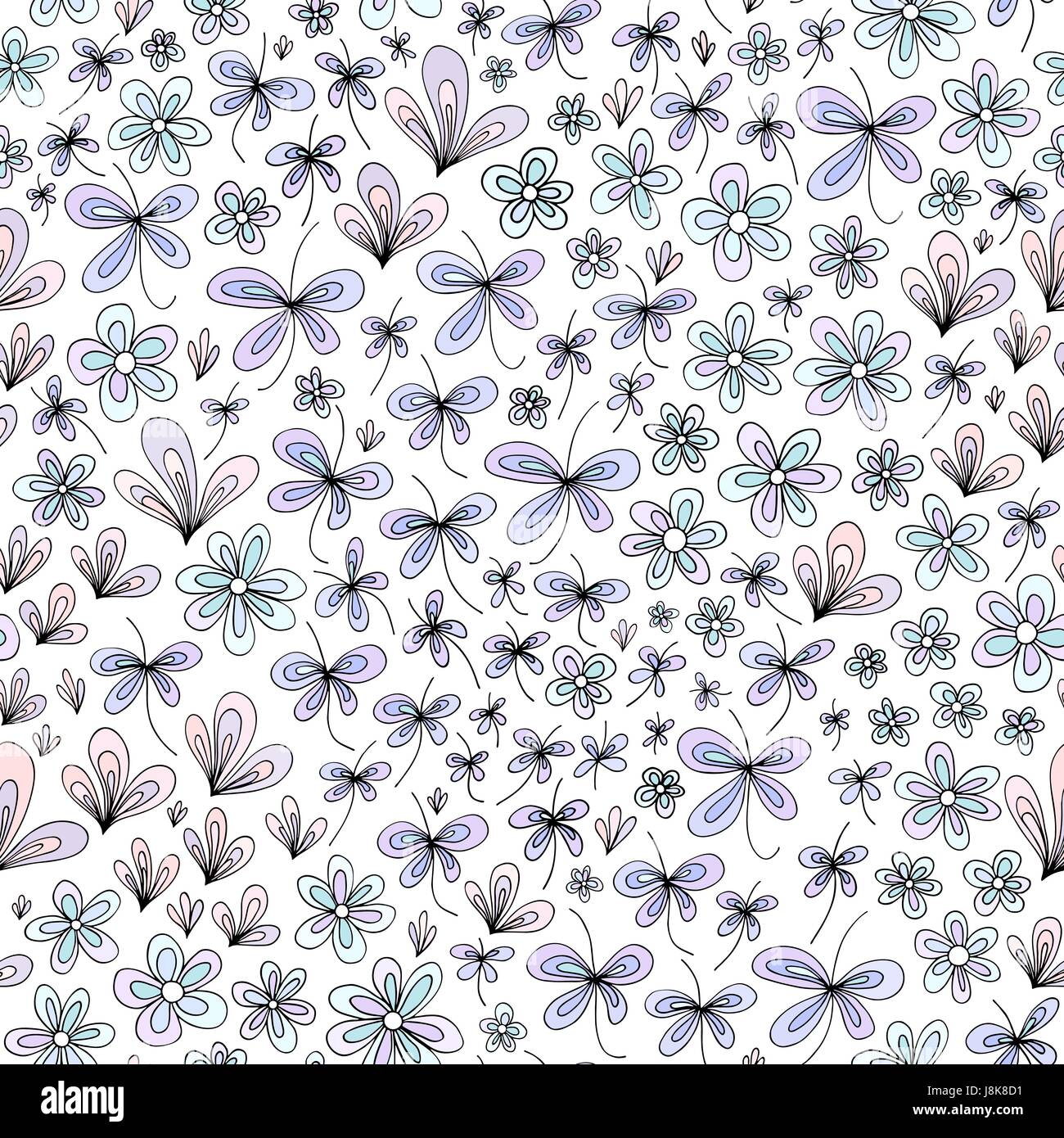 Hand drawn abstrait d'un motif floral. Champ stylisée vecteur seamless background. La texture des couleurs pastel aux couleurs vives. Illustration de Vecteur