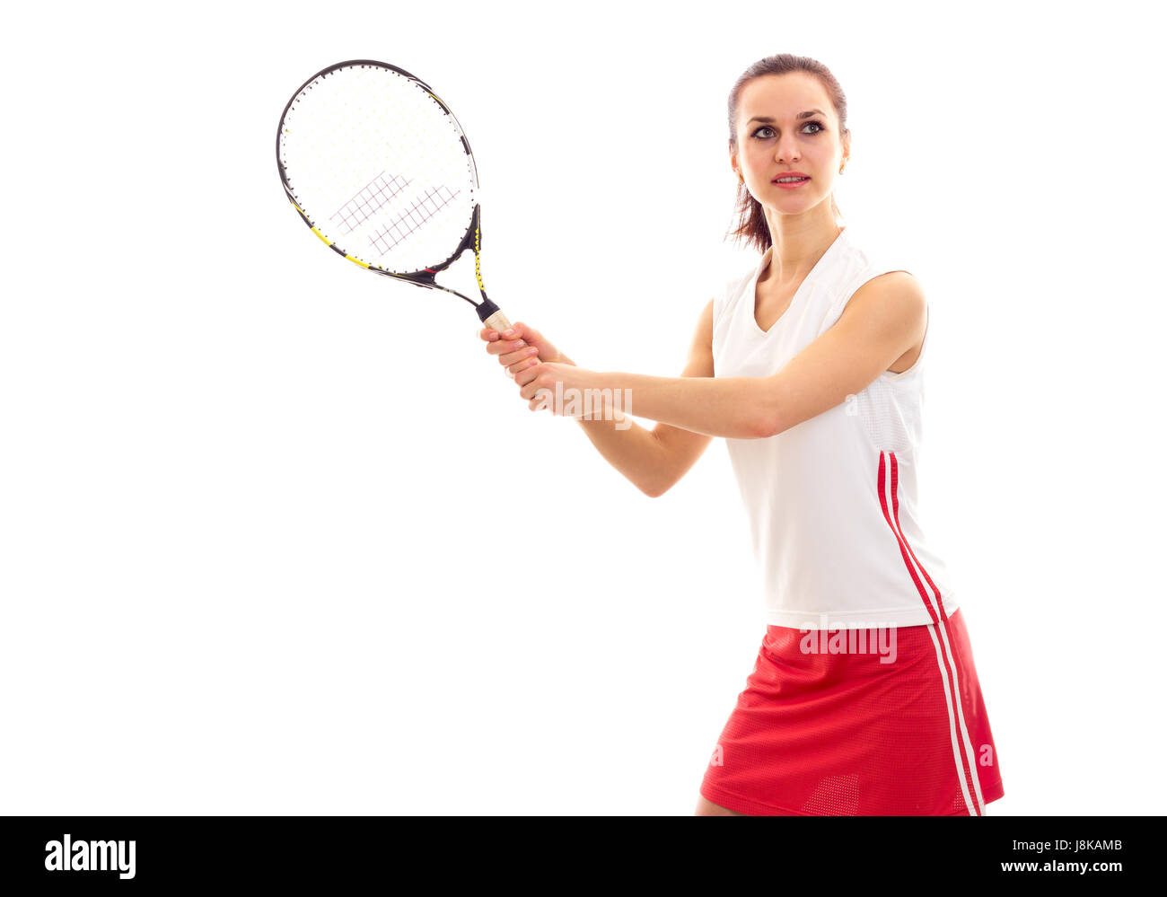 Femme avec raquette de tennis Banque D'Images