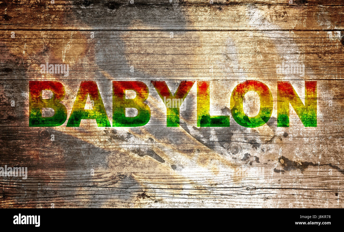 Panneau en bois - babylon text Banque D'Images