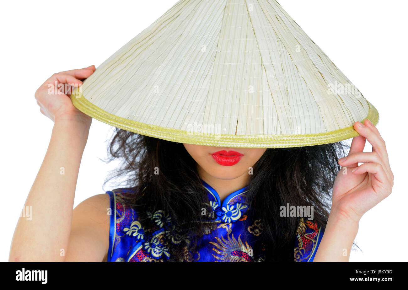 Femme, femme, costume traditionnel, chinois, asiatiques, chapeau de paille,  femme, conique Photo Stock - Alamy