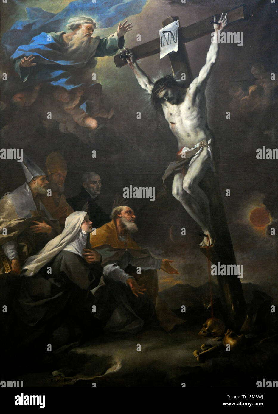 Luca Giordano (1634-1705). Peintre italien. Les Saints Patrons de Naples ornant le Crucifix, 17e siècle. Musée national de Capodimonte. Naples. L'Italie. Banque D'Images