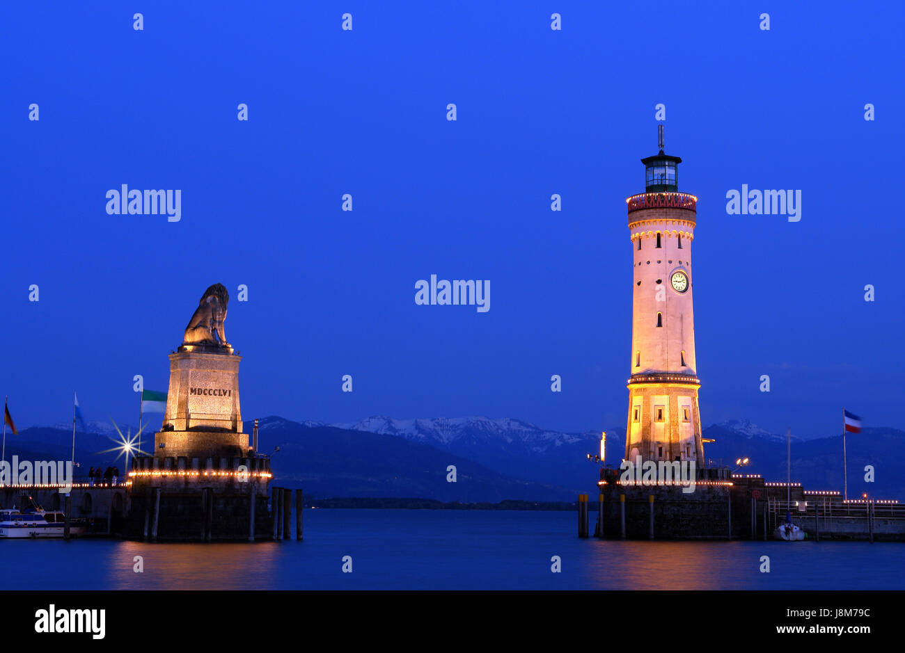 Billet, nuit, nuit, Alpes, port, le lac de Constance, les ports, l'Allemagne, Banque D'Images