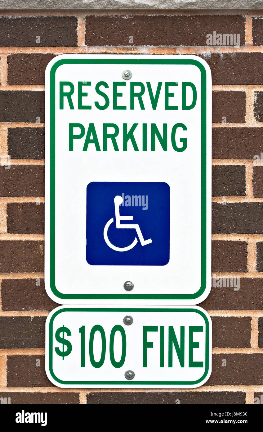 Handicapés, parking, avertissement, signe, réservés, d'invalidité, de handicap, d'amende, Banque D'Images