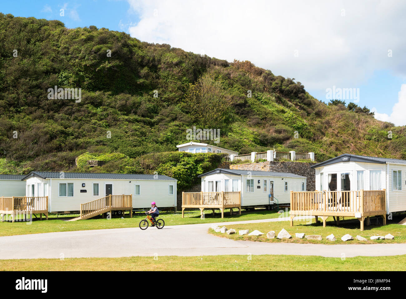 Pentewan sands caravanes statiques à Holiday Park, Cornwall, England, UK. Banque D'Images