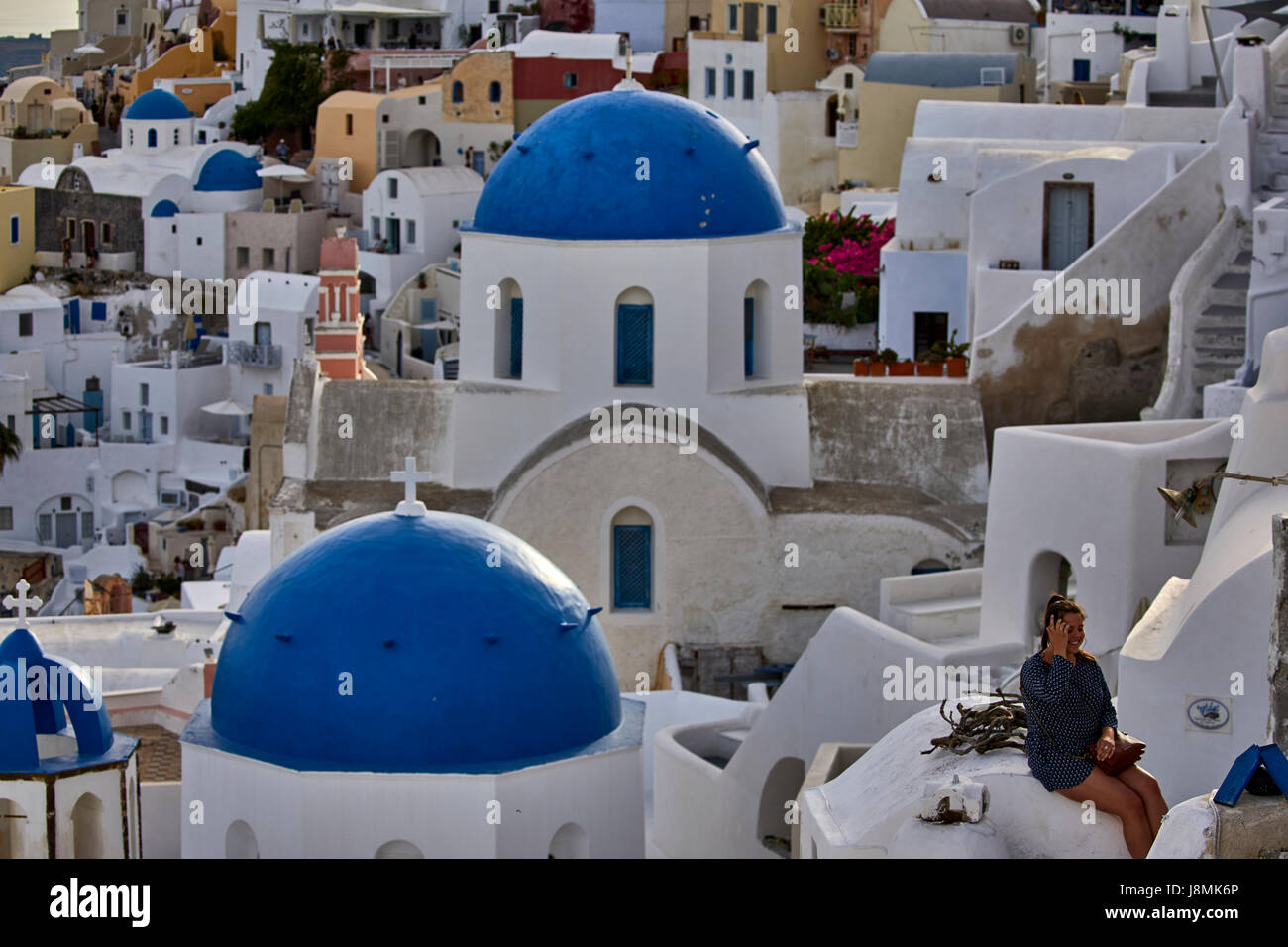 L'île volcanique de Santorin, l'une grecque des Cyclades dans la mer Égée. Zone Oia Banque D'Images