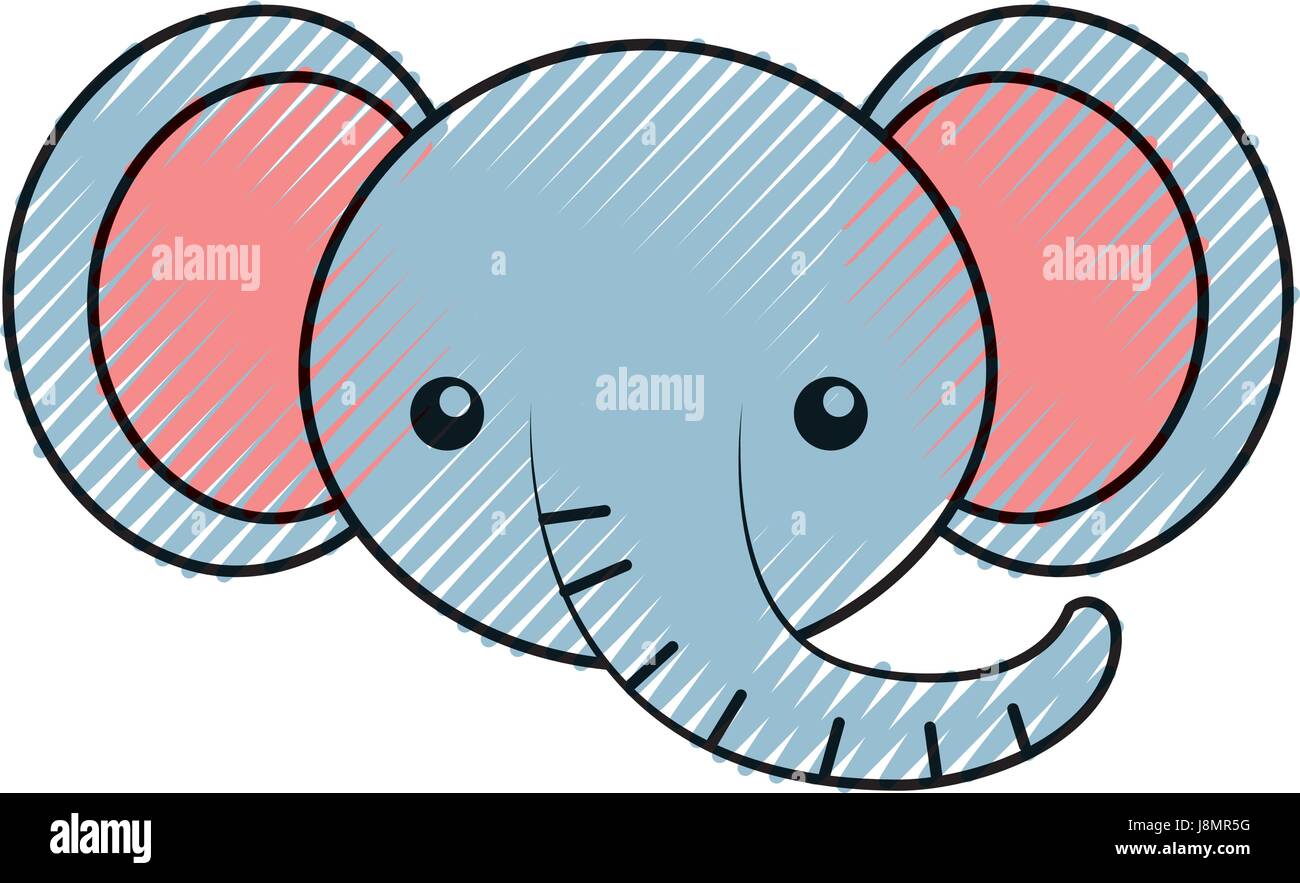 Scribble cute cartoon visage d'éléphant Illustration de Vecteur