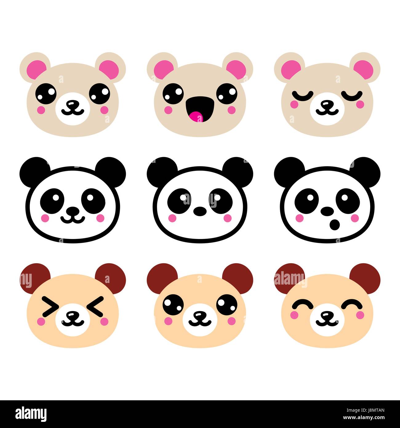 Kawaii Cute Bear icons set, panda ours Illustration de Vecteur