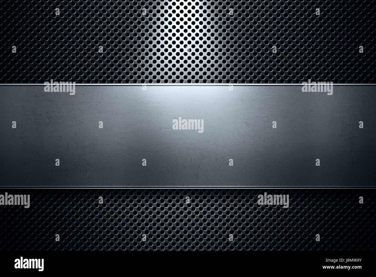 Moderne abstrait coloré perforé plaque métallique avec plaque de métal poli et de bannière bleue, place le texte au centre de la conception du matériel, pour le fond, papier peint, design graphique Banque D'Images