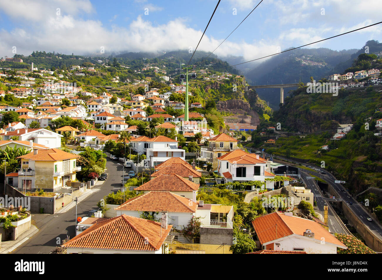 La cité, la ville, l'Europe, les toits, madère, téléphérique, Funchal, Madère seilbahn Banque D'Images
