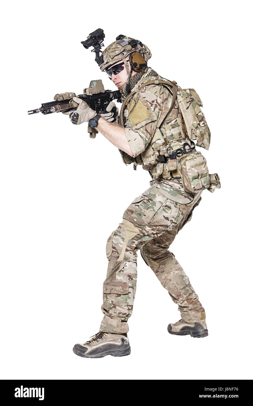 US Army Ranger avec arme Banque D'Images
