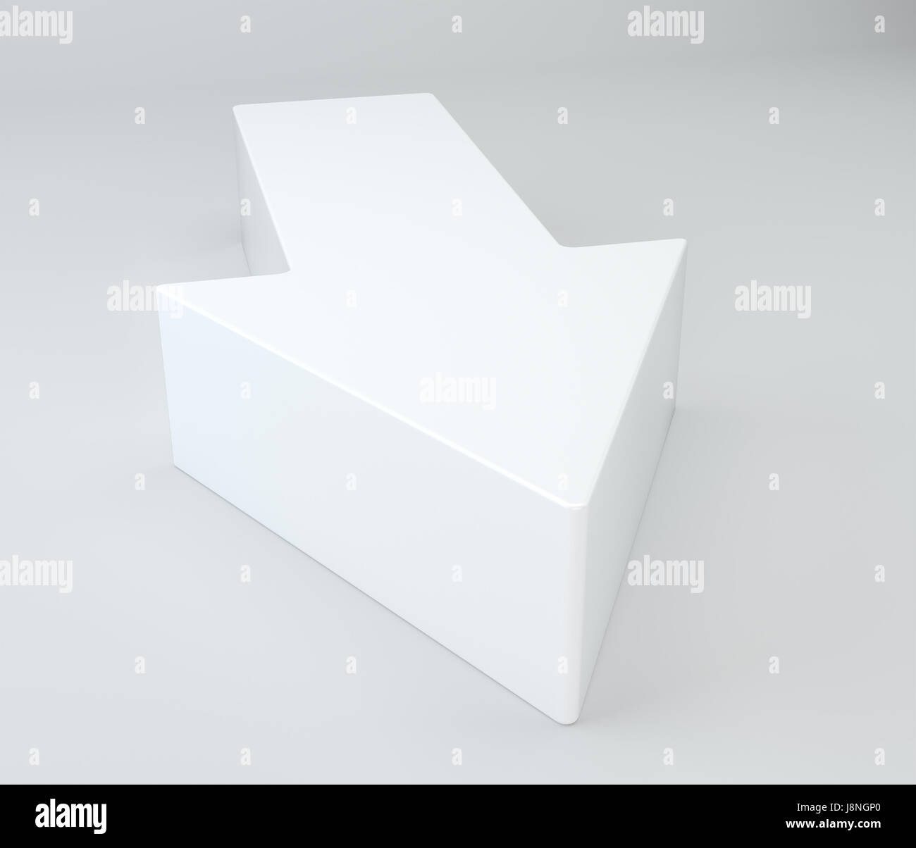 Le rendu 3D d'une flèche en métal brossé, blanc sur un fond isolé Banque D'Images