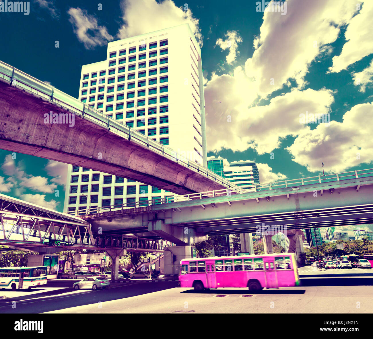 Bangkok city landmarks view.Cityscape.transport bus typique Banque D'Images