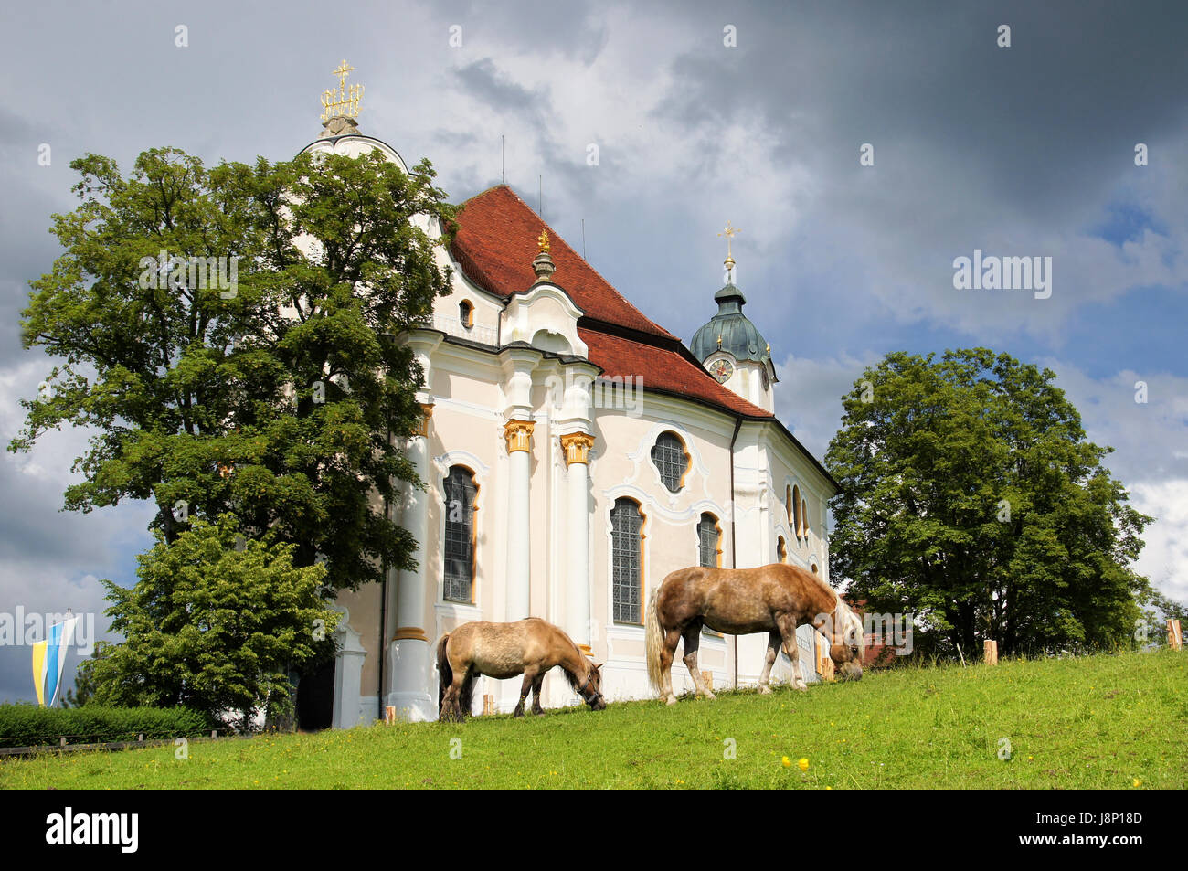 Église, Bavaria, allgu, a souligné, wieskirche, romantische Strasse, Banque D'Images