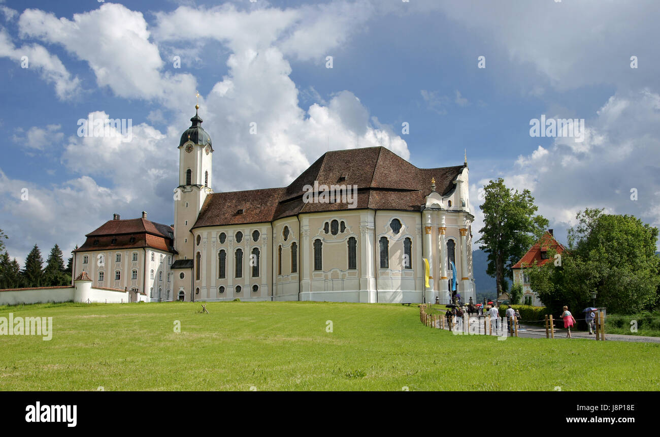 Église, Bavaria, allgu, a souligné, wieskirche, romantische Strasse, Banque D'Images