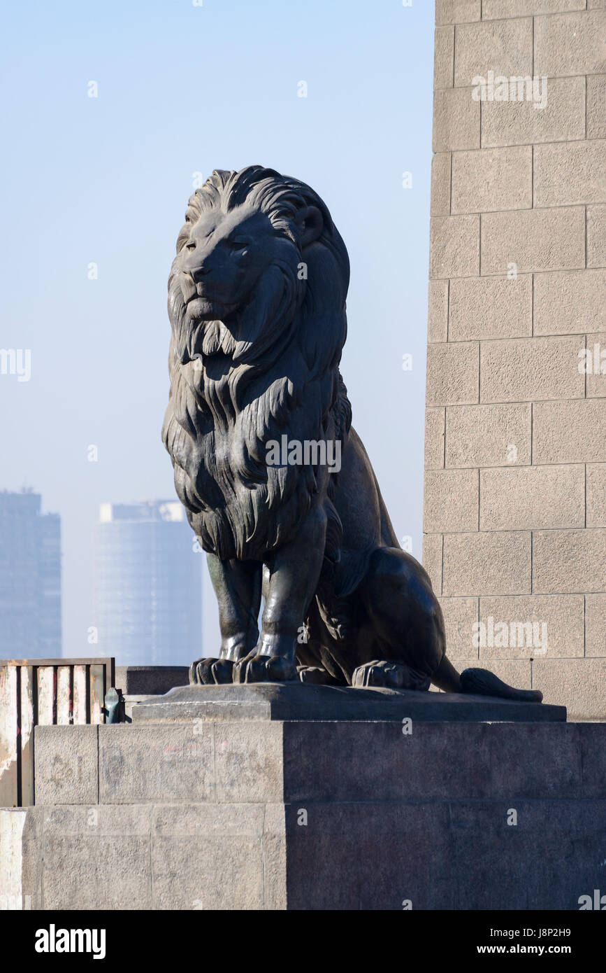 Sculpture du Caire Rue Kasr El Nil Lion Banque D'Images