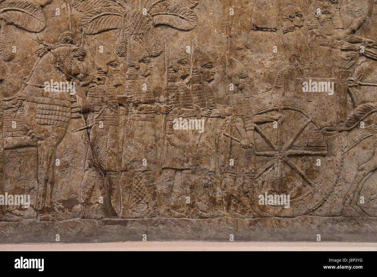 Faire campagne dans le sud de l'Iraq. Les soldats l'assyrien, 640-620 BC. Ninive, South-West Palace. L'Iraq. British Museum. Londres. Banque D'Images