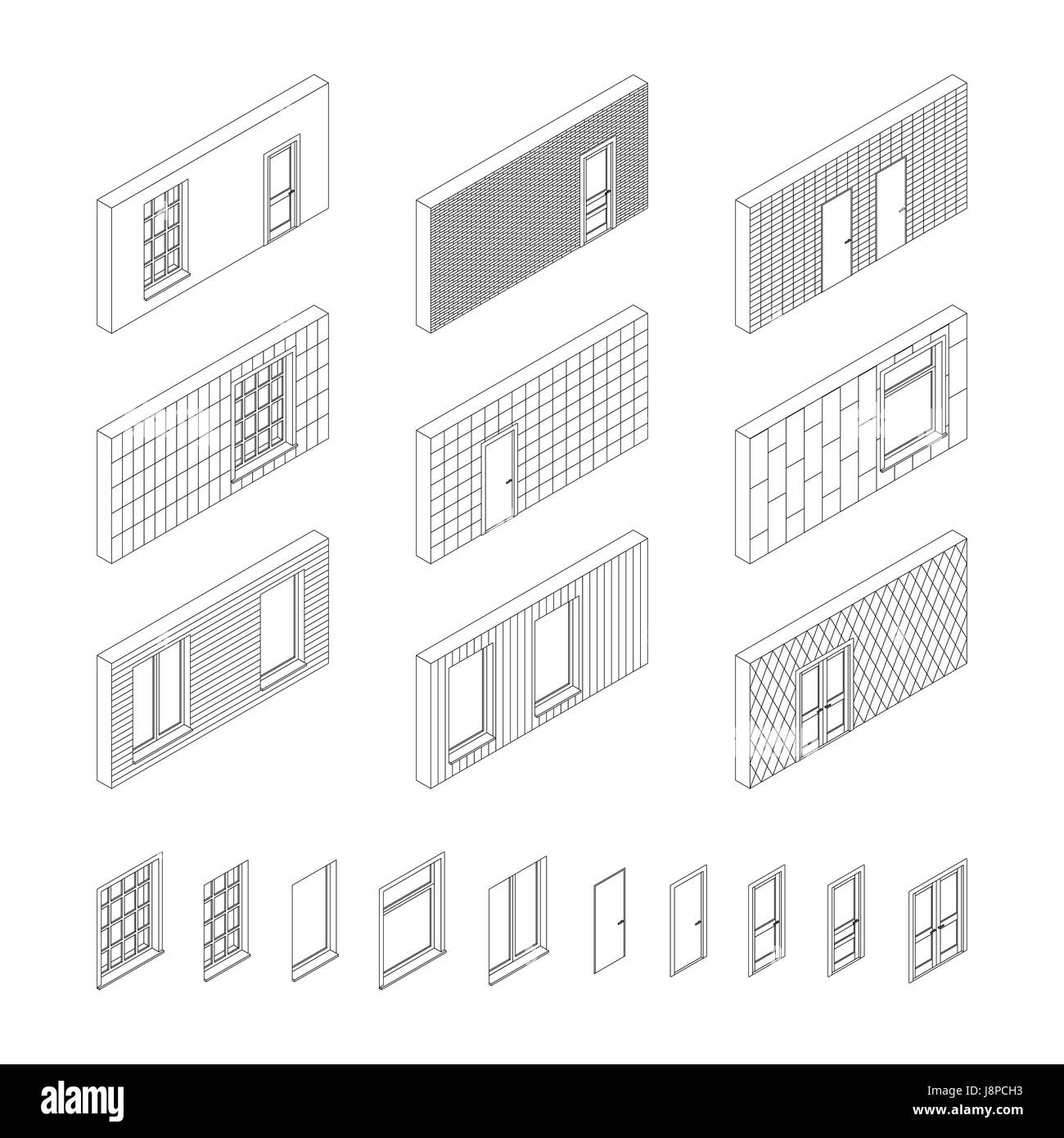 Les modèles muraux avec portes et fenêtres Illustration de Vecteur