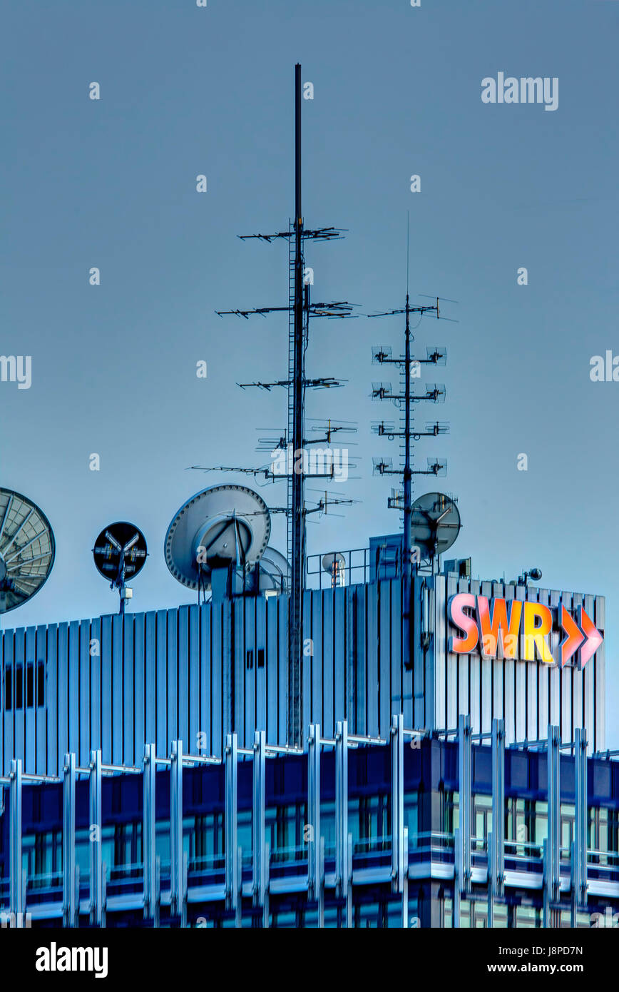 Antennes, toit de l'entreprise de la télévision allemande SWR. Banque D'Images