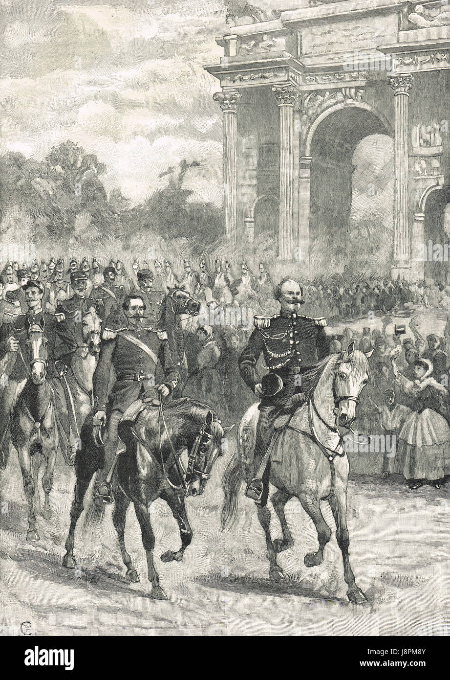 Napoléon III et Victor Emmanuel entrant Milan après la bataille de Magenta Banque D'Images
