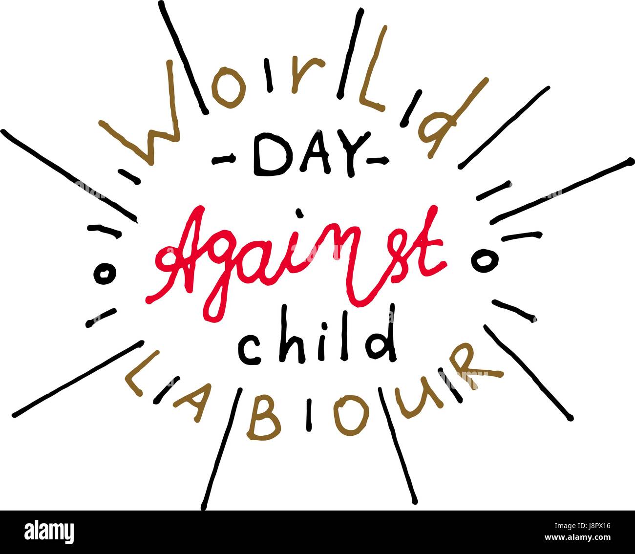 Journée mondiale contre le travail des enfants, de la fête, carte, affiche, logo, lettrage. Style moderne Illustration de Vecteur