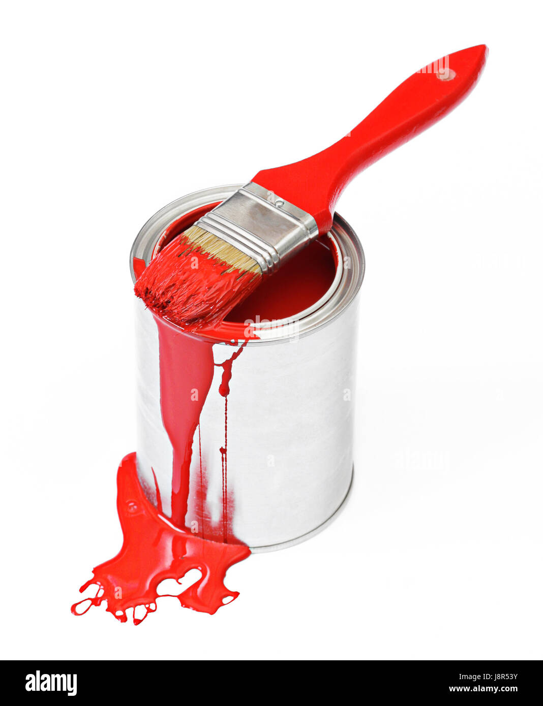 Pot de peinture rouge Banque D'Images