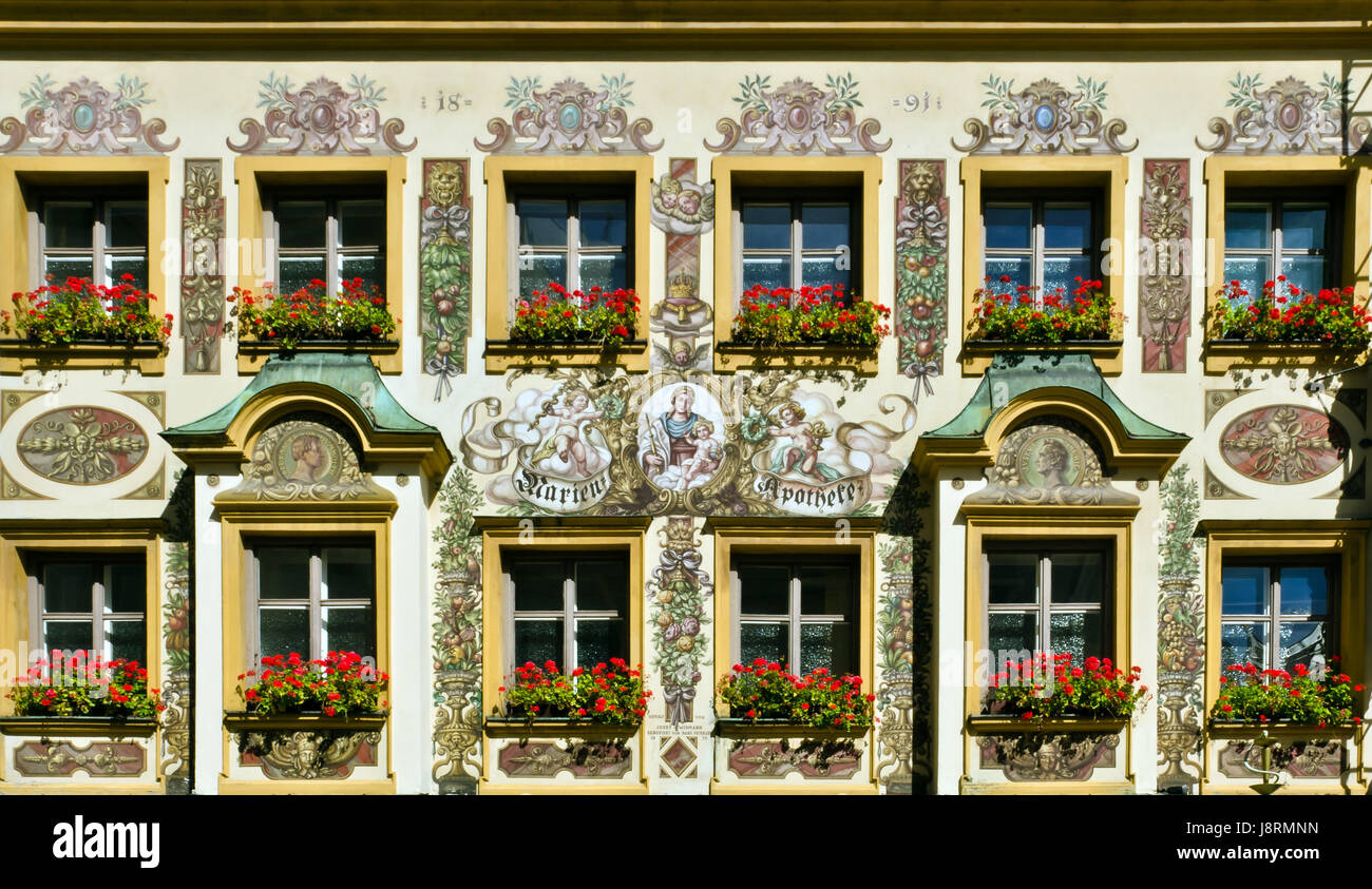 Façade, devantures de Haute-Bavière, stuc, pharmacie, pharmacie, Bavaria, Banque D'Images