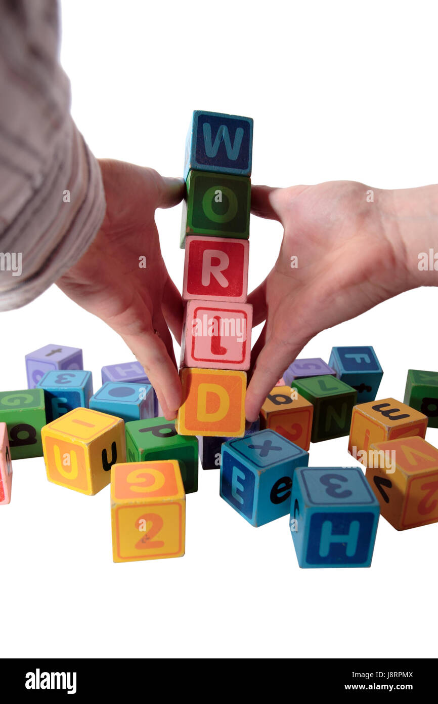 Part, les mains, l'éducation, monde, planète, la terre, le monde, l'enfance, l'alphabet, Banque D'Images