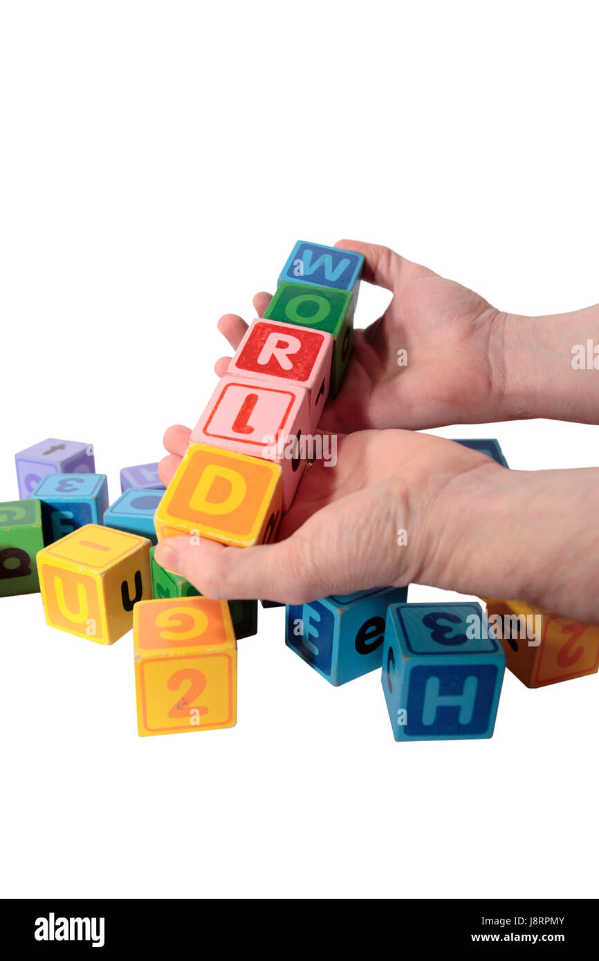 Part, les mains, l'éducation, monde, planète, la terre, le monde, l'enfance, l'alphabet, Banque D'Images