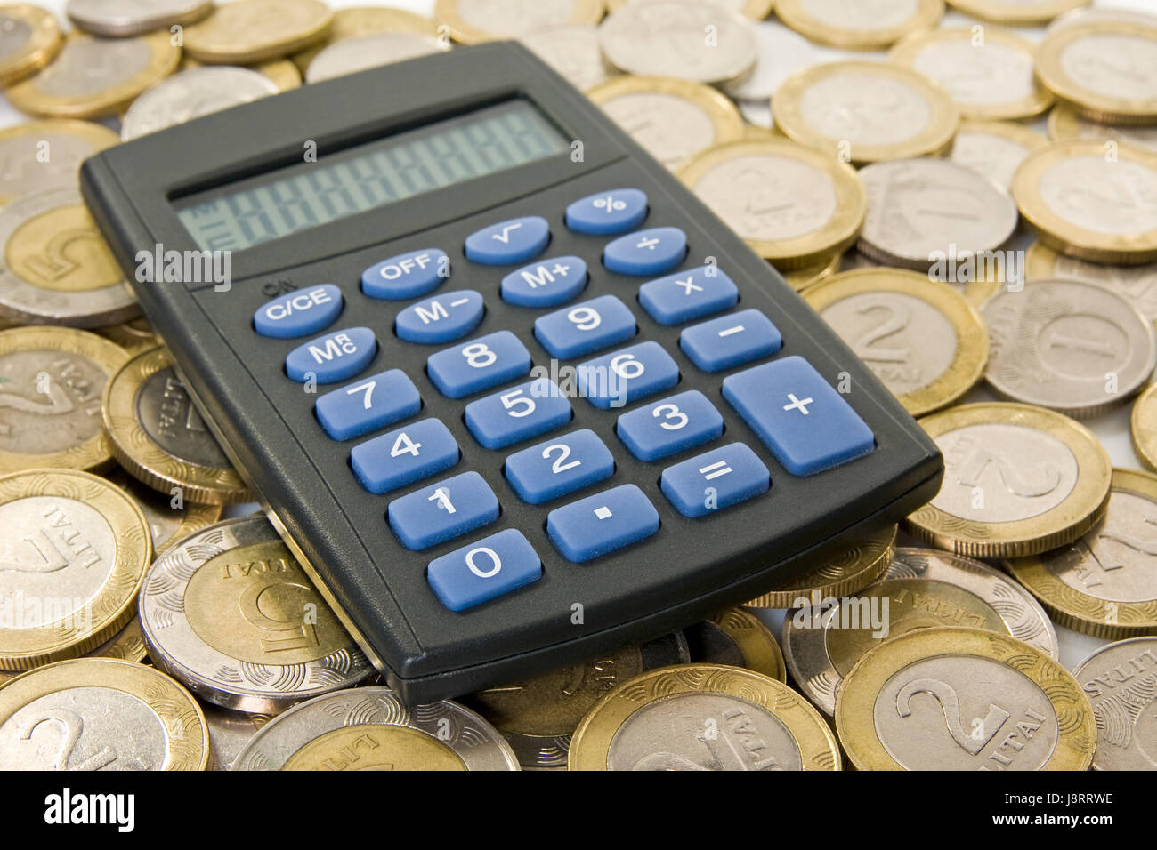 Monnaie, calculatrice, pièce de monnaie, d'affaires, les traiter, transaction commerciale, Banque D'Images