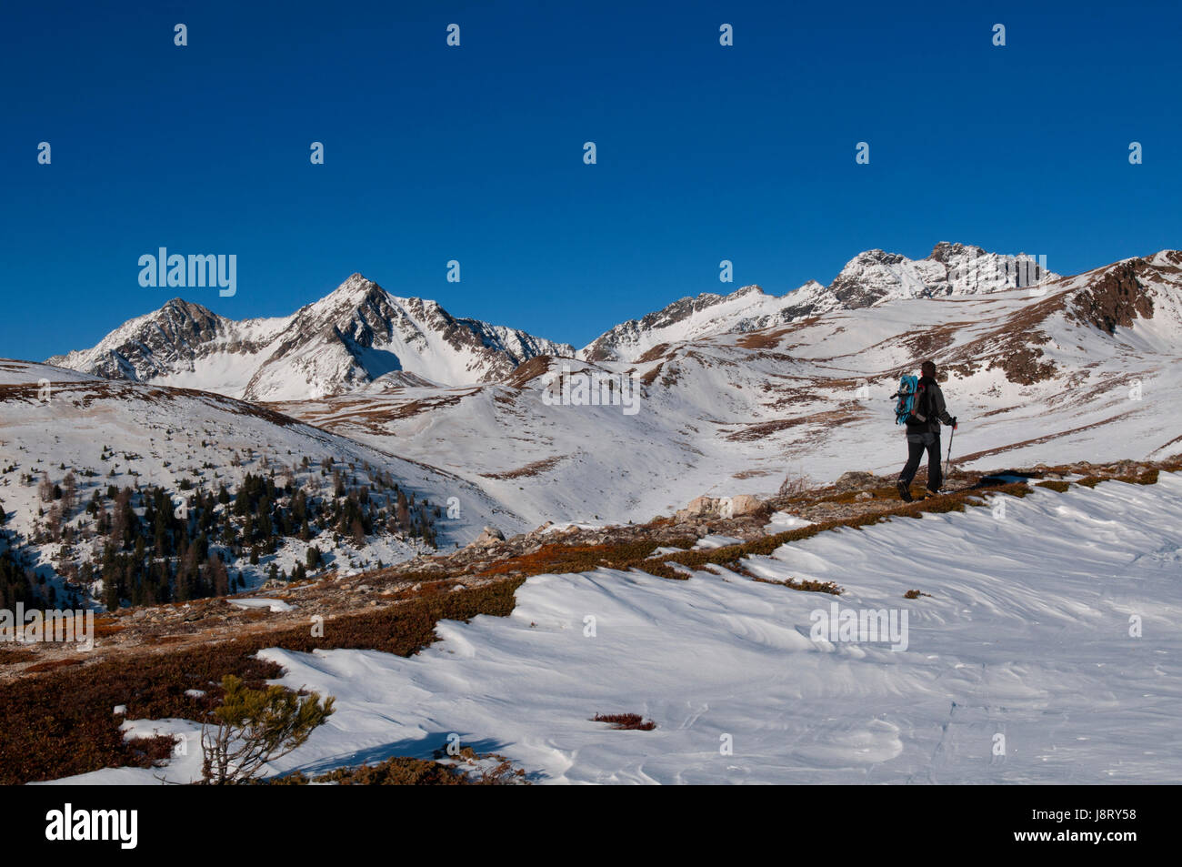 Montagnes, l'hiver, randonnée pédestre, randonnée, randonnée, le Tyrol du sud, sommet, point culminant, sommet, Banque D'Images