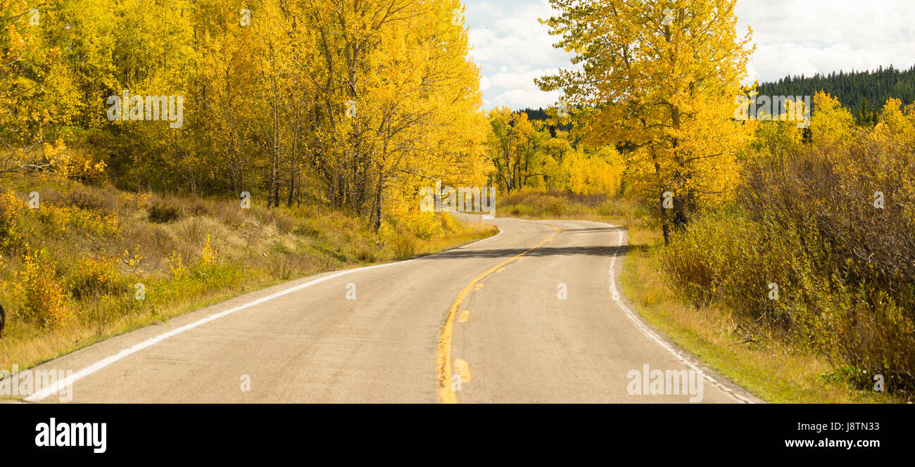 Deux voies bien usé une route mène autour d'une couleur de l'automne saison automne bend Banque D'Images