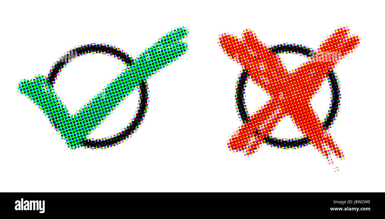 Croix, points, non, crochet, formulaire, sceened, oui, contrôler, commander, consulter, ok, macro, Banque D'Images