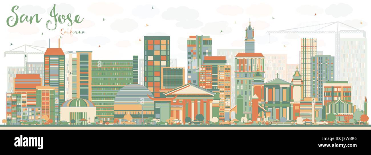 Résumé San Jose en Californie avec des toits de bâtiments de couleur. vector illustration. Les voyages d'affaires et tourisme concept avec l'architecture moderne. Illustration de Vecteur