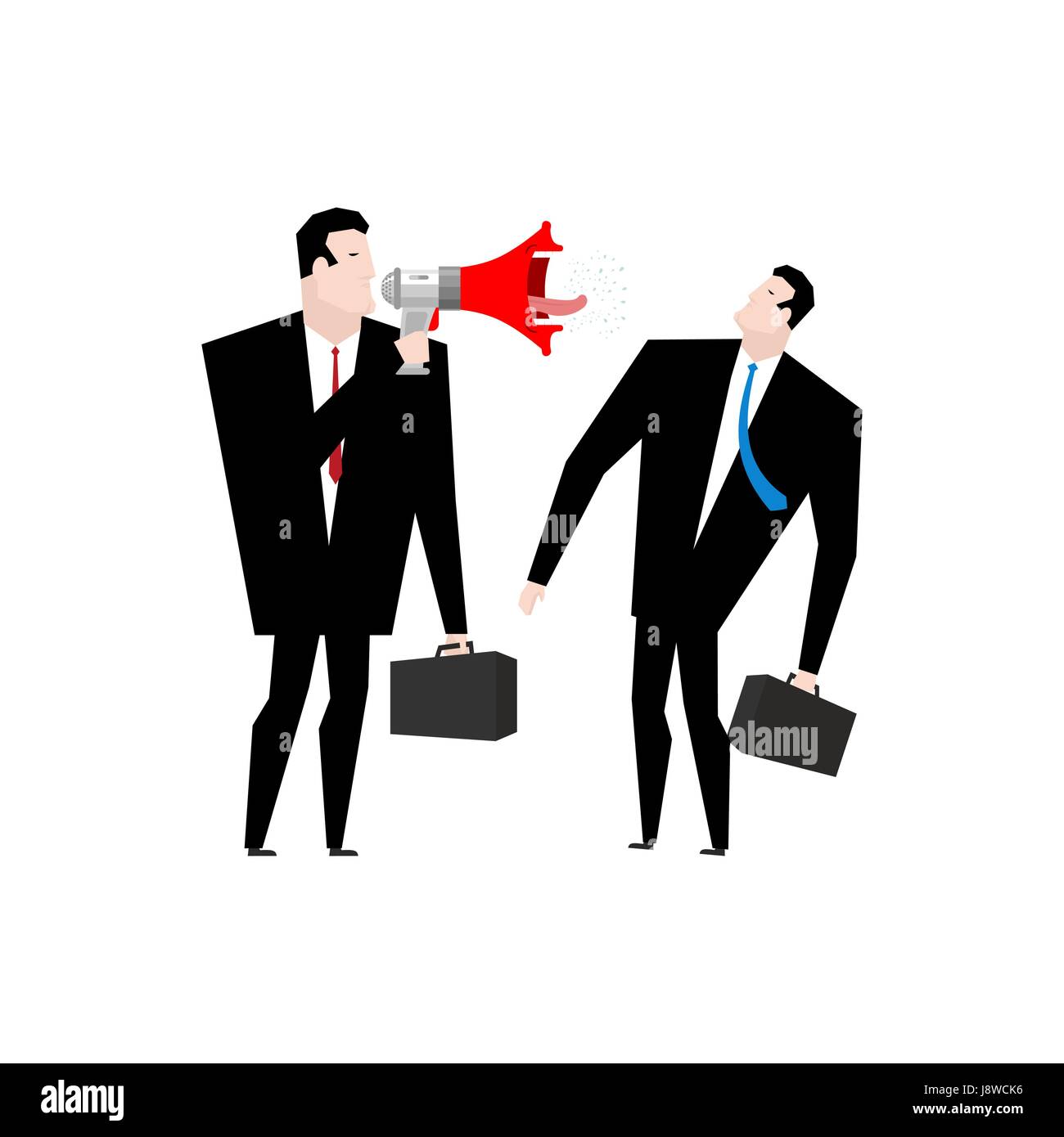 Patron hurle porte-voix pour manager. Pour donner des ordres. Businessman de crier contre un employé Illustration de Vecteur