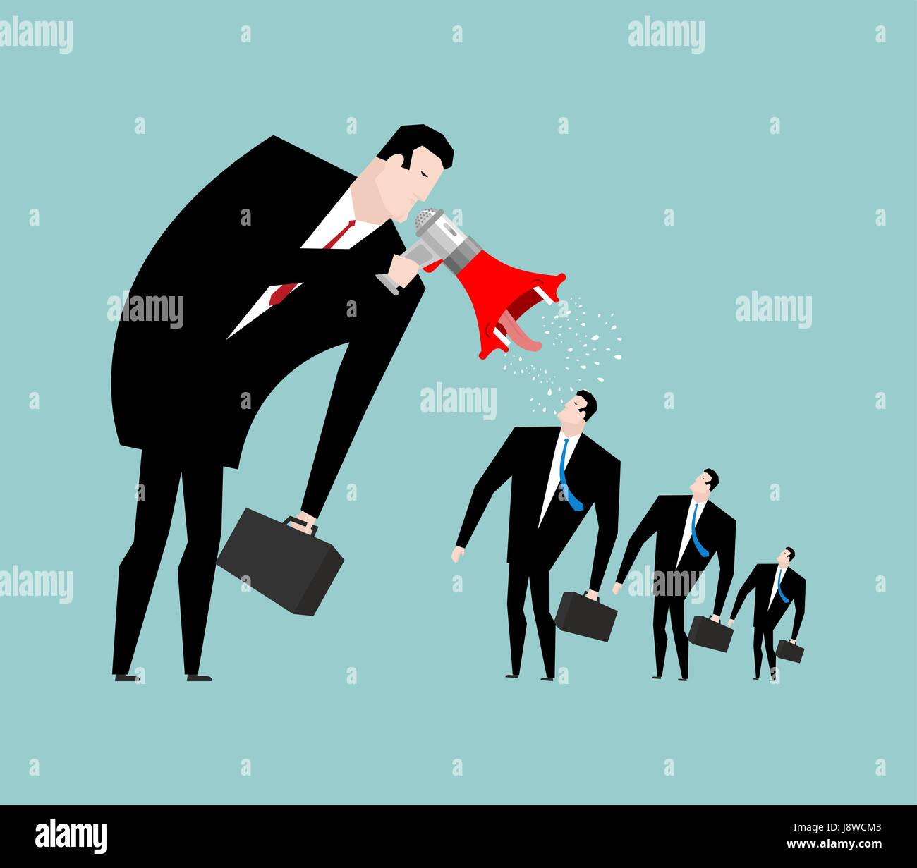 Patron hurle porte-voix pour manager. Pour donner des ordres. Businessman de crier contre un employé Illustration de Vecteur