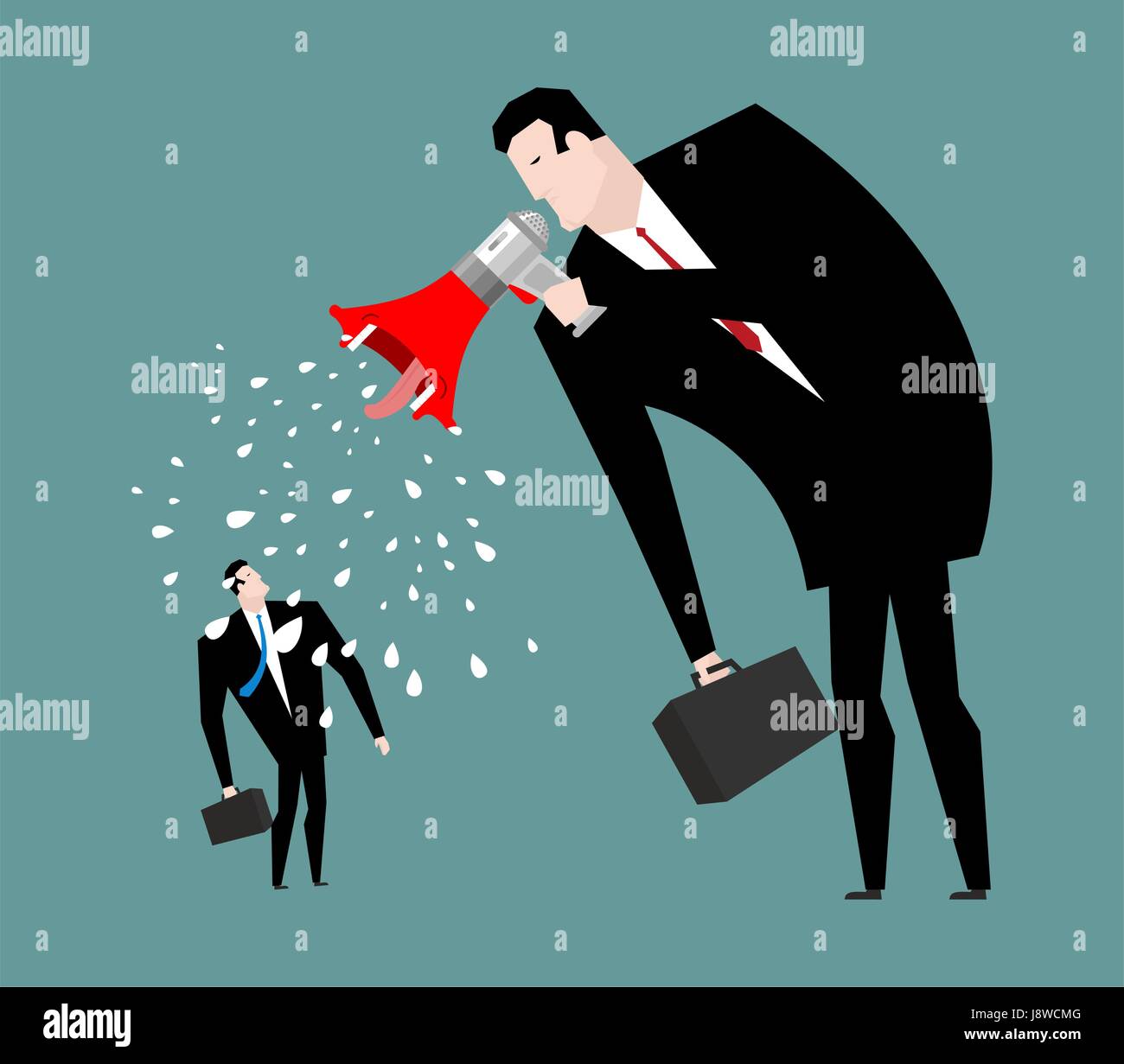 Patron hurle porte-voix pour manager. Pour donner des ordres. Businessman de crier contre un employé Illustration de Vecteur