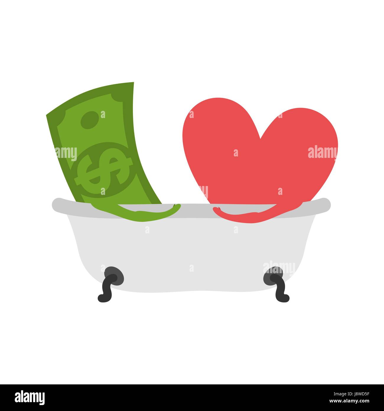 Amour et argent à Bath. La vente de l'amour. Dollar et coeur dans la salle de bains de lavage Illustration de Vecteur