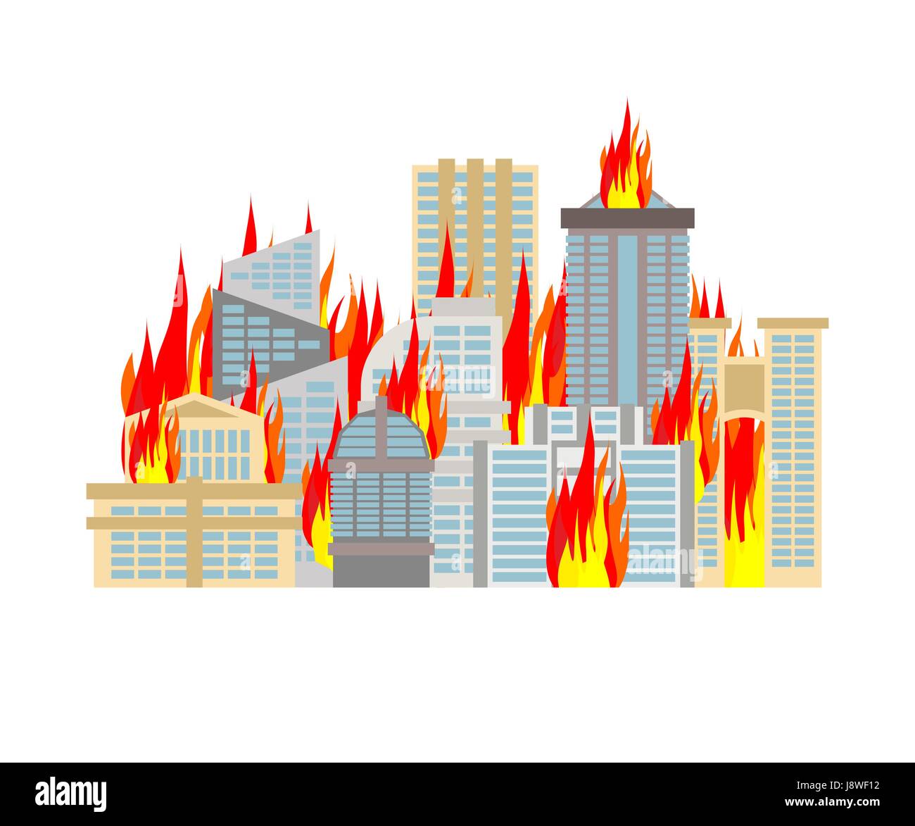 L'incendie de la ville. ville sur les flammes. Brûler des bâtiments Illustration de Vecteur