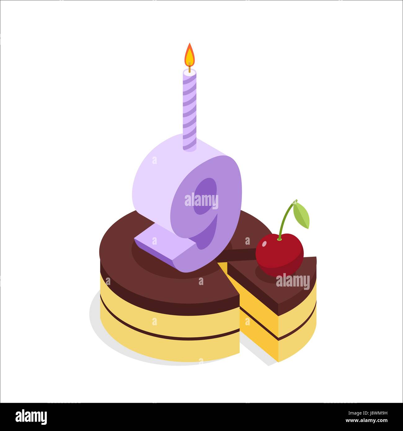 Anniversaire 9 Ans Bougie De Gateau Et Isometriques Numero Neuf