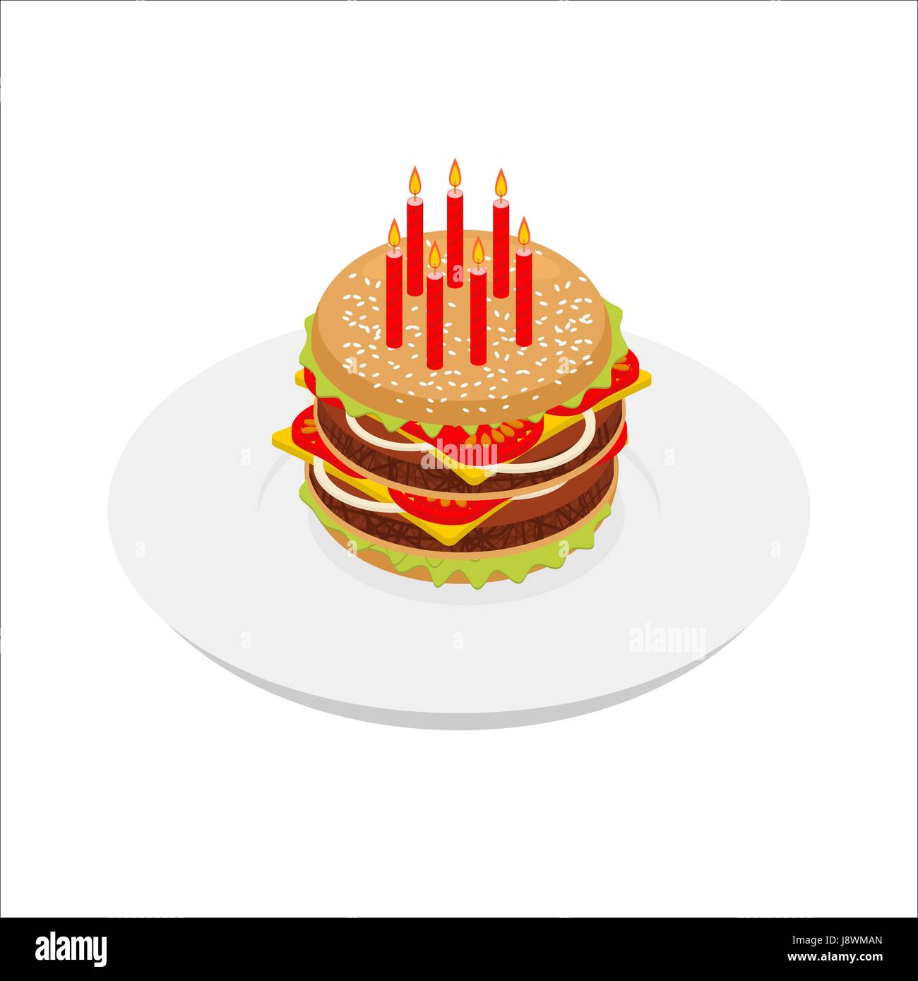 Anniversaire Hamburger Avec Des Bougies Isometriques Fast Food De Fete Burger Pour Anniversaire Repas Anniversaire Image Vectorielle Stock Alamy