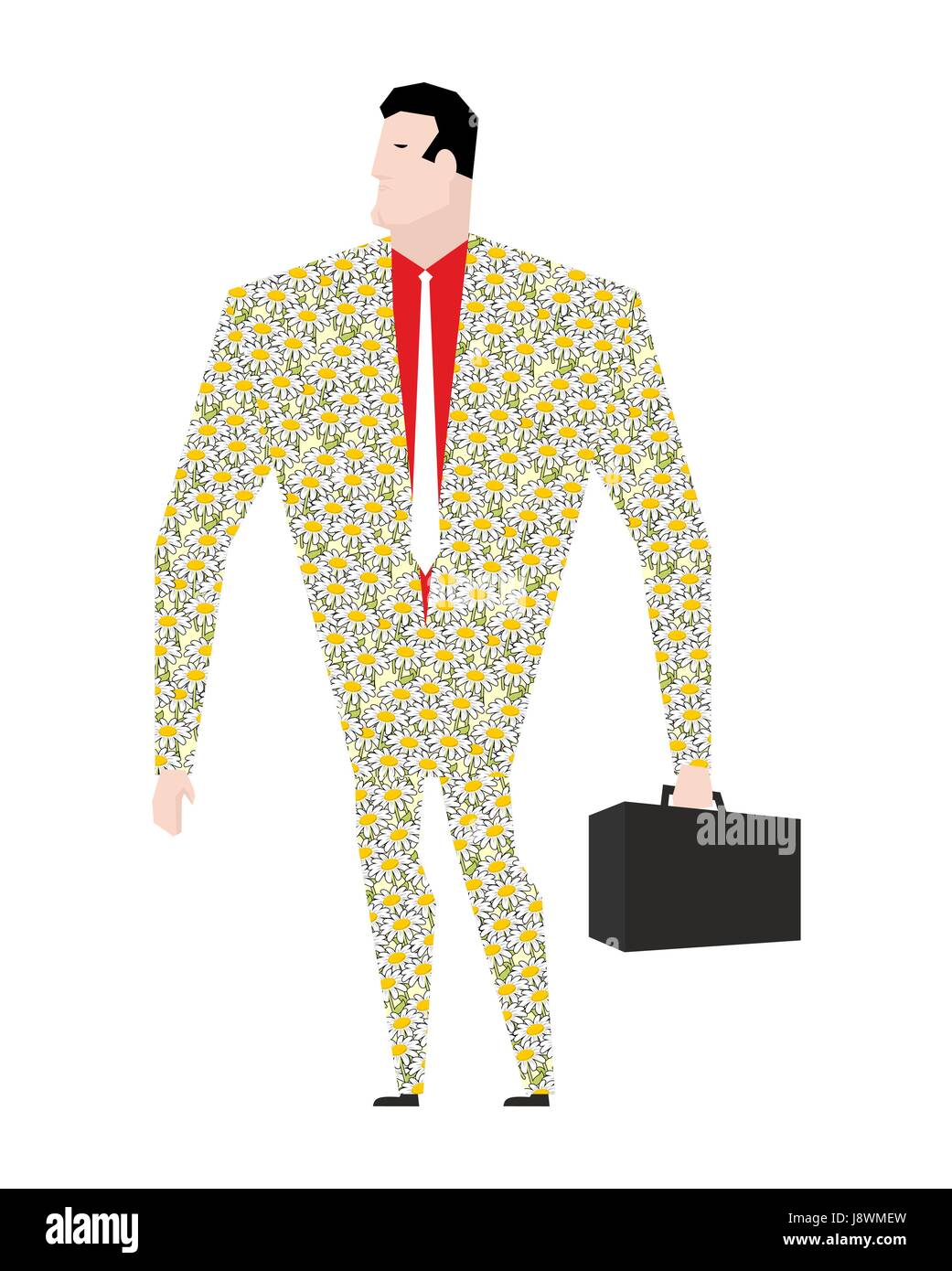 Dude businessman in suit de couleurs. Vêtements de fleurs. Bureau de la mode de plancton. Patron avec une valise sur le fond blanc. Homme mâle isolé Illustration de Vecteur