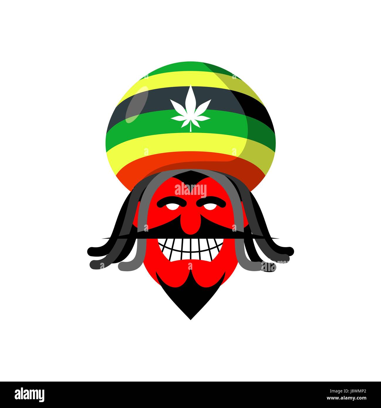 Rastaman diable. Chapeau Rasta et dreadlocks. Satan pour rastafariens. Red Devil en béret. Démon de la Jamaïque Illustration de Vecteur