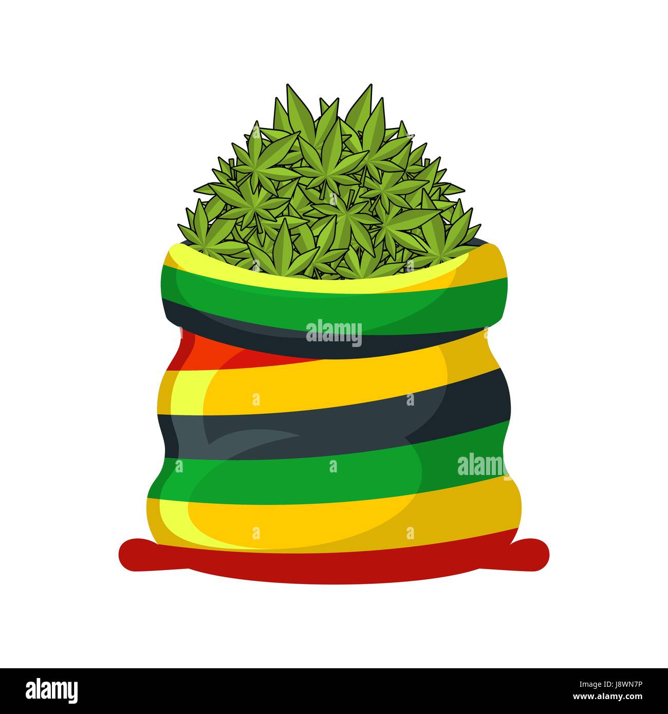 Rasta sac de cannabis. Grand sac de marijuana à rastaman. Les fumeurs de chanvre en tas. Illustration de Vecteur