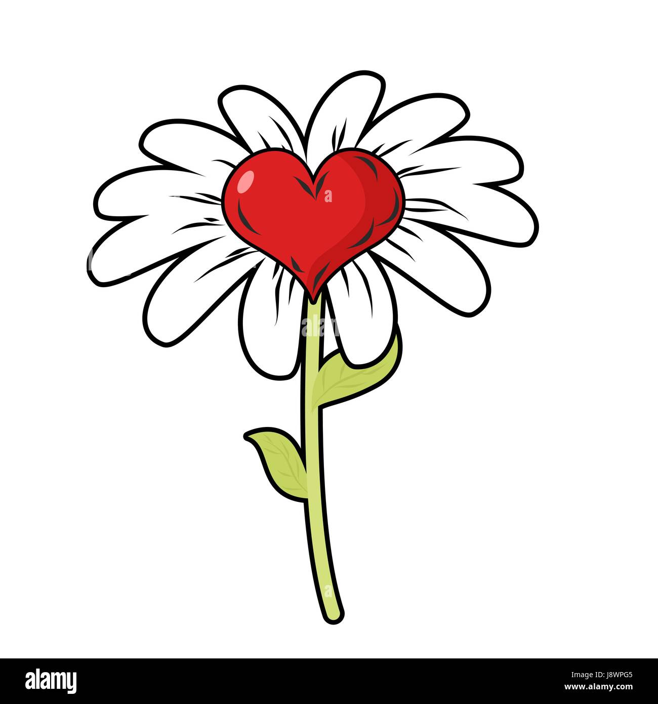 Fleur de l'amour. Coeur rouge symbole d'amour et Daisy pétales. Champ — free download